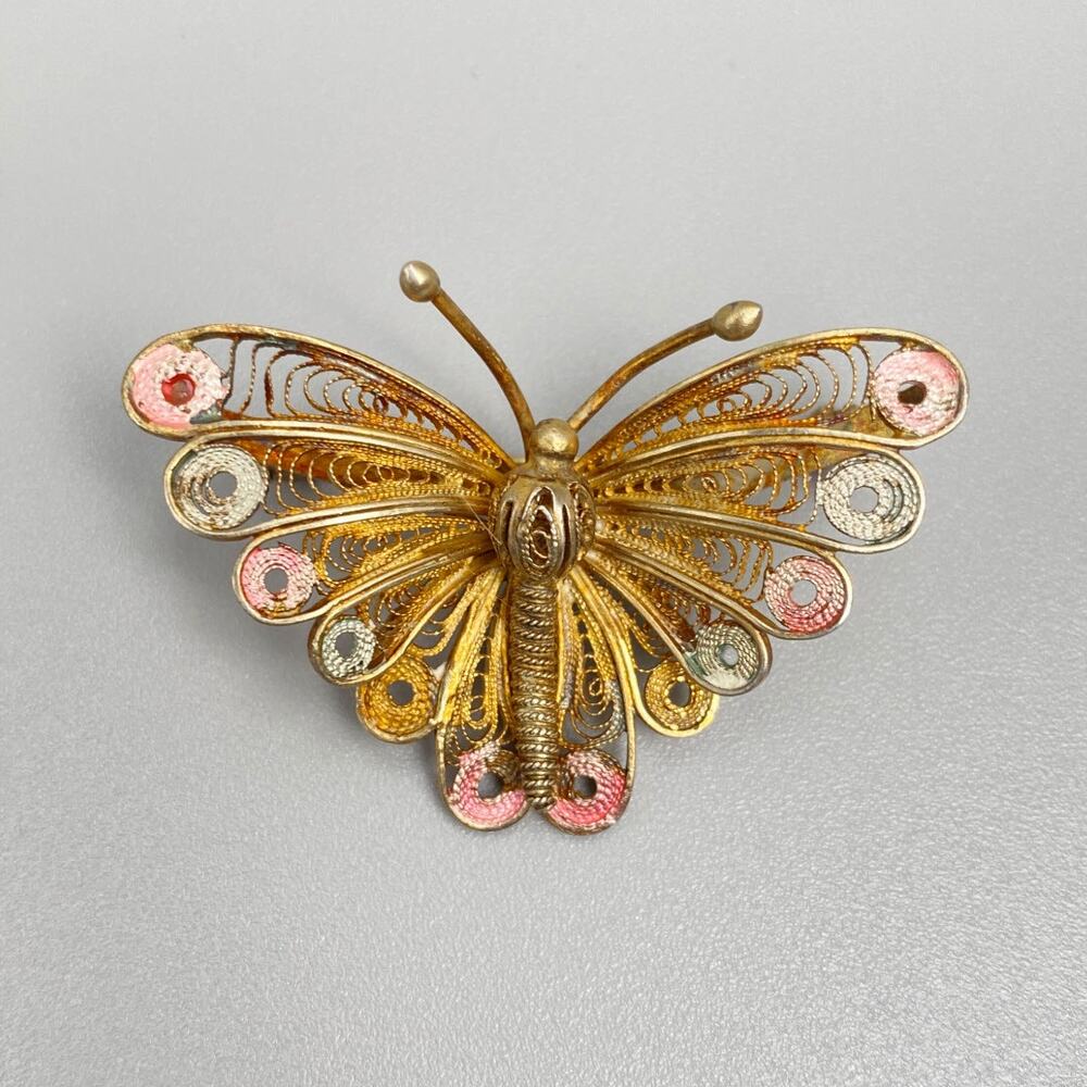Vintage Gold Tone Filigree Butterfly Brooch